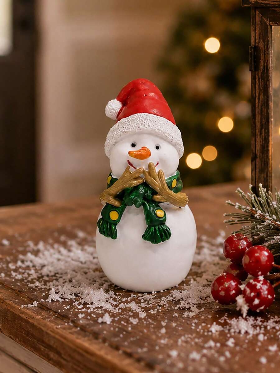 1件迷你聖誕老人雪人馴鹿樹脂小雕像，聖誕主題裝飾，紅色聖誕帽與綠色圍巾設計，節日桌面裝飾，最佳節日禮物，生日禮物，節日禮物配件，適用於書桌、架子、聖誕樹、派對、居家季節性裝飾、家居裝飾、聖誕裝飾、房間裝飾