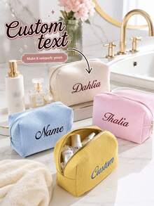 Personalized Canvas Makeup Bag, Heart Print, Fashionable Makeup Storage Bag, Customized Name Travel Storage Bag, Women's Fashionable Makeup Storage Bag - Multicolor - View 1