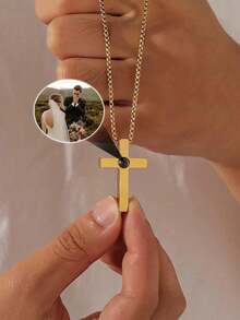 Customized Personalized Projection Photo Necklace For Men, Couples Matching, Can Insert Photo Inside, Ideal Memorial Gift For Father, Boyfriend, Also Suitable For Halloween And Christmas Jewelry Gifts - Multicolor - Style 3 - View 8