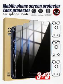 6in1, 3pcs Anti-Peeping Tempered Glass Screen Protector + 3pcs Camera Lens Protector, 9H High Hardness Full Coverage Adhesive Screen Glass, Fearless Of Bumps And Drops, Auto-Adsorption Technology For Tighter Fit, Rounded Edge Dust-Proof Design To Block Dust Interference, Compatible With IPhone 17 Pro Max/17 Pro/17Air/17e/17/16 Pro Max/16 Pro/16 Plus/16/15 Pro Max/15 Pro/15 Plus/15/14/13/12/11 And Other Models. - Black - View 28