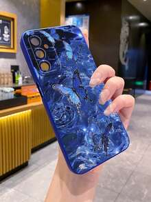 1 buah Casing Ponsel Pelindung Kamera Motif Kupu-kupu Biru dengan Gelombang Air, Dicetak UV, Kompatibel dengan Model /Galaxy/Android - Biru - View 8