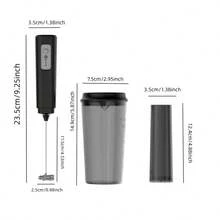 4-In-1 USB Rechargeable Electric Milk Frother, 3-Speed Handheld Milk Frother, 300mAh Battery, With Storage Sleeve, 350ml Measuring Cup And Lid, Suitable For Coffee, Latte, Cappuccino, Baking Mixing - Black - View 3