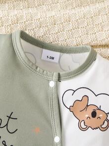 Cute Cartoon Koala Print Baby Boy Footed Jumpsuit + Hat + Bib + Gloves - Green - View 7