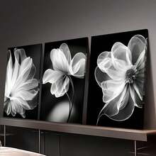 3pcs Elegant Black And White Botanical Flower Canvas Prints - NO Frame, Modern Wall Art For Living Room, Bedroom, Office Decor - A - View 3