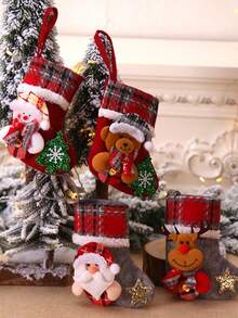 1pc Christmas Stocking Long Sock Burlap Tableware Holder Tableware Bag Santa Claus Snowman Reindeer Christmas Long Pants Christmas Party Table Decoration Fireplace Christmas Tree Hanging Decoration Home Decor - Multicolor - View 10