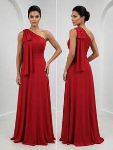 Long Dress For Bridesmaid Wedding Graduation Light Party - Red - View 7