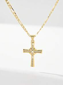 1 pieza Collar con colgante de cruz de estilo vintage dorado, de edición limitada, adecuado para regalos de Navidad/Acción de Gracias/Halloween/Día de la Madre/Día de San Valentín, Primera Comunión Católica, uso diario y festivo, oración - Amarillo Oro - Ver 1