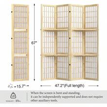5.6FT Room Divider And Folding Portable Partition Screen, 4 Panel Asian Shoji Style Freestanding Privacy Screen With 3 Display Storage Shelves For Room Separation, Natural Wood - Natural - View 5