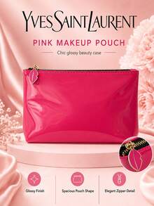 YSL Glossy Pink Makeup Bag, Patent Leather, Eye-Catching, Spacious, Perfect For Daily Storage And Travel - Pink - View 2
