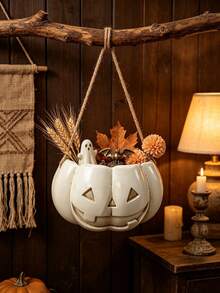 Cesta de almacenamiento colgante de calabaza de Halloween, organizador de pared colgante de calabaza naranja y blanca, estante de adorno mini de estilo campestre vintage, adecuado para decoración del hogar gótica, decoración de otoño, maceta colgante para plantas suculentas y cubo de almacenamiento de decoración de Halloween pequeña - Multicolor - Ver 7