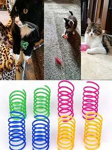 Colorful Cat Spring Toy Set, Self-Entertainment Boredom Relief Bouncing Interactive Toys, Elastic Tube + Spring Ring + Crinkle Ball Combination, Cat Boredom Relief Elastic Toy Set, Kitten Chewing Chasing Interactive Supplies, Cat Self-Entertainment Gadget, Colorful Bouncing Spring Toy Set, Boredom Relief Energy Consumption Anti-Destruction - View 3