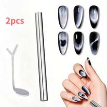 2 piezas de herramientas auxiliares de estilismo de uñas de ojo de gato, cilíndricas & en forma de Y, herramientas de manicura de ojo de gato - Plateado - Ver 1