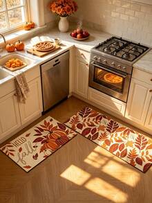 1/2pcs Vintage Thanksgiving Pumpkin & Maple Leaf Pattern Diatomaceous Earth Bath Mat, Super Absorbent, Non-Slip, Perfect For Bathroom, Kitchen And Dining Room, Quick Dry, Machine Washable, Ideal Home Decor And Bathroom Mat Gift - Multicolor - View 2