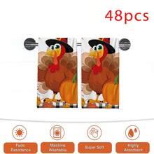 2/4/48pcs Autumn Series Cartoon Pilgrimage Hat Turkey Pattern Printed Kitchen Towels - Ultra Soft, Highly Absorbent Polyester Tableware And Hand Towels, Perfect For Holiday Decor, Kitchen Decor, Party Decor - Multicolor - View 13