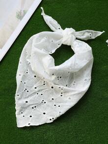1pc Pure White Hollow Embroidery Triangle Headscarf With Various Floral Perforated Embroidery Patterns, Can Be Tied Into A Bow, Mori Style French Countryside Gentle Atmosphere Headpiece - Multicolor - View 13