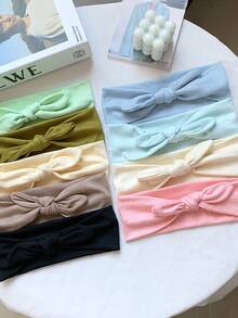 1pc Solid Color Hollow Rabbit Ear Bow Wide Band Headband With Diamond Lattice Jacquard Design, Soft Versatile Anti-Slip Headscarf For Spring/Summer Travel - Multicolor - View 4