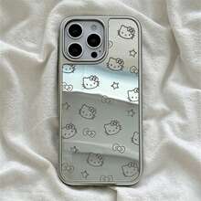 SANRIO Cute Cartoon Girl Heart Mirror Bow Hello Kitty Cat Phone Case Compatible With Apple 17/17Air/17Pro/17Promax, 16/16Plus/16Pro/16Promax, 15/15Plus/15Pro/15Promax, 14/14Plus/14Pro/14Promax, 13/13Pro/13Promax, 12/12Pro/12Promax, 11/11Pro Max, Dust-Proof, Popular - Silver - View 4