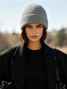 1pc Ribbed Knit Beanie, Minimalist Solid Color Loose Oversized Hat, Unisex Autumn/Winter Warm Ear Protection Wool Cap - 1pcs - View 1