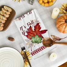 2/4/48pcs Autumn Series Maple Leaf Plaid Pattern Printed Kitchen Towels - Super Soft, Highly Absorbent Polyester Dish And Hand Towels, Perfect For Holiday Decor, Kitchen Decor, Party Decor - Multicolor - View 11