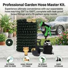 100FT Heavy-Duty Garden Rubber Hose With 10 Function Nozzle, Heavy-Duty Super Strong Solid Brass Fittings, Outdoor Water Hose, Car Wash Water Pipe, Courtyard Watering, Pet Shower, Smooth Hose Design, Durable Material. - 黑色 - 查看 5