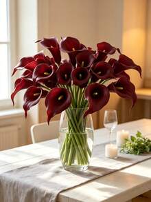 12/6/1 Burgundy Red PU Artificial Calla Lily Bouquet, Bohemian Style Wedding Home Party Decoration & Holiday Gift (Slight Color Difference Does Not Affect Use) Room Decoration Aesthetic, Garden Decor, Garden Accessories, Garden Decor Outdoor Plants, Teacher Gifts For Pupils, Party Decorations Summer - Wine Red - View 6