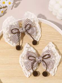 2 piezas de lazos de encaje para el cabello para niñas, lazos de bola color caqui, lazos de cuadros caqui, elegantes pasadores para boda y fiesta, barrettes casuales, accesorios para el cabello de bebé. - Multicolor - Ver 1
