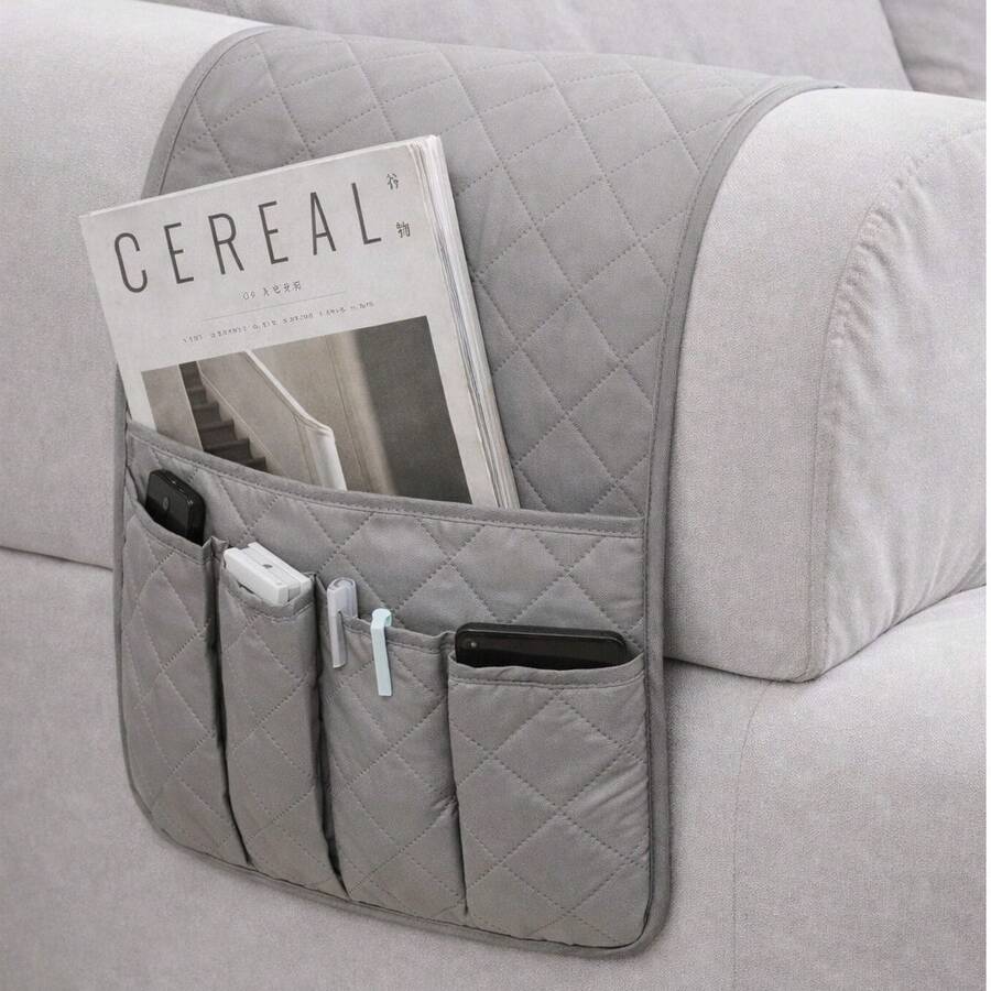 Fabric TV/Air Conditioner Remote Control Storage Bag,Bedside Magazine Organizer Pouch,Sofa Hanging Bag,Desk Caddy For Study/Office Supplies - Grey - View 1