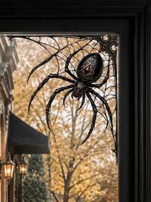1pc Halloween Gothic Spider & Cobweb Corner Window Sticker, Self-Adhesive Peel And Stick PVC Window Decal, Waterproof Removable Spooky Glass Door Decor For Haunted House & Halloween Party Home Decor - Multicolor 2 - View 7