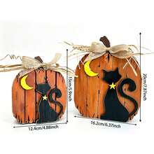 1/2pcs 3D Wooden Pumpkin & Black Cat Figurine Set, Vintage Halloween Desktop Decor, Freestanding Pumpkin Cat With Burlap Bow, Suitable For Tiered Tray, Fireplace Mantel, Indoor Home Party Decoration - Multicolor - View 11