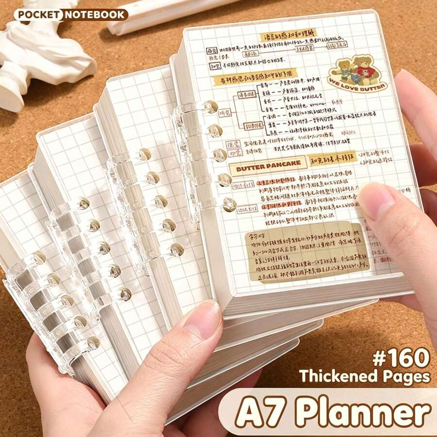 2pcs A7 Transparent Loose-Leaf Notebooks, With Removable Grid Inner Pages, 80 Pages Per Book, Mini Notebook For Students And Office Use, Replaceable Inner Pages, Back To School Gift, Ideal Choice For Halloween And Christmas Gifts - Multicolor - View 1