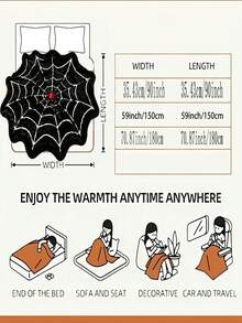 Spider Web Design Halloween Throw Pillow Blanket, Black Plush Soft Round Spider Web Blanket With Red Spider Pattern, Ultra Soft Comfortable Novelty Fluffy Blanket, Suitable For Bedroom, Sofa Bed Use, Gothic Halloween Home Decor Blanket - Multicolor - View 2