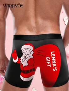 1pc Customized Men's Boxer Briefs, Heart-Shaped Face Pattern Printed Men's Underwear, Personalized Photo Men's Boxer Shorts, Gift For Your Loved One, His Gift - Black - View 4