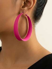1 Pair Fashionable Exaggerated Classic Geometric Rose Red Women's Hoop Earrings, Suitable For Casual And Daily Wear - Hot Pink - View 3