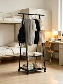1pc A-Frame Rolling Floor Coat Rack With Double Layer Storage Shelves, Heavy Duty Movable Metal Clothes & Hat Organizer, Space Saving Portable Garment Rack Stand With Wheels For Bedroom, Store, Dorm, Closet, Laundry Room, Father's Day Gift - View 5