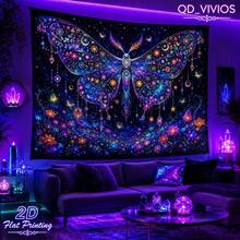 [2D Flat Print] [QD_VIVIOS] An Extra-Large Butterfly And Floral Ocean Theme Tapestry That Glows Under UV Light, Suitable For Home Wall Decoration, Made Of Polyester Fiber With High-Definition Digital Printing Technology (The Image Shows The Different Effects Under Fluorescent Light And Natural Light). - Multicolor - View 6
