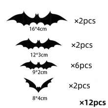 12/120pcs Halloween 3D Black Bat Stickers, Suitable For Room Decoration - Black - View 7