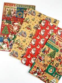 12pcs Vintage Christmas Collage Print Gift Wrapping Paper Set, Merry Christmas Holiday Winter New Year Wrapping Paper, DIY Handmade Gift Wrapping, Suitable For Indoor Living Room Tabletop Decoration, Bouquets And Christmas Party Favors - Christmas Set - View 5