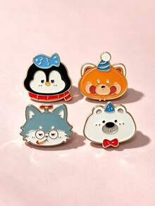 1pc Cartoon Creative Cute Animal Brooch, Soft Adorable Tiger Lion Bear Alloy Pin, Backpack Jacket Decoration - Multicolor - View 2
