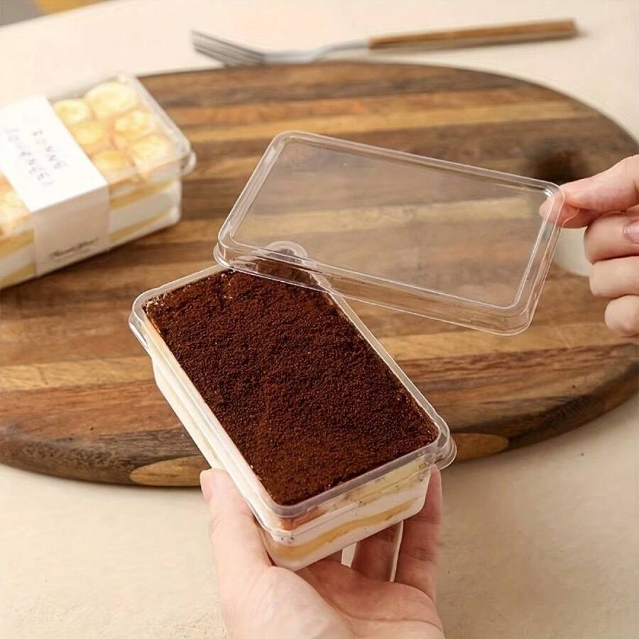 (50 Tutup + 50 Wadah) Kotak Tiramisu Transparan | Penyimpanan Berlapis Transparan, Desain Tutup Flip, Dapat Digunakan Kembali, Sempurna untuk Perayaan, Pernikahan, Liburan, dan Acara - transparan - View 1