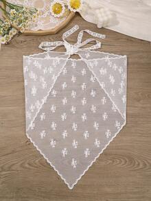 1件波希米亞風半透明網紗髮帶圍巾，可愛蝴蝶結刺繡三角巾，適合熱帶度假、海灘旅行、新娘造型 - 白色 - 查看 8