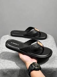 Men's Casual Flip Flops, Non-Slip Comfortable, Multi-Functional Beach Slippers, Spring/Summer Style, Suitable For Spring/Summer, Beach, Vacation And Various Occasions - Black - View 4