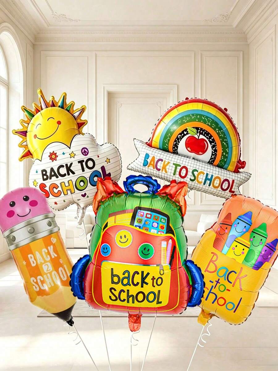 7pcs Sun, Cloud And Pencil Themed Backpack And Balloon Set, Suitable For Back To School Events, Back To School Decorations And Theme Party Decorations - Back-to-school Balloons - View 1