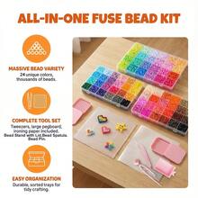24 Colors Perler Beads Set (2.6mm), Includes Pegboard, Tweezers, Storage Box, Tray, 3D Pixel Art Handmade Beads, Suitable For DIY Jewelry, Pixel Art, Handmade Decoration And Creative Projects - Multicolor - View 7
