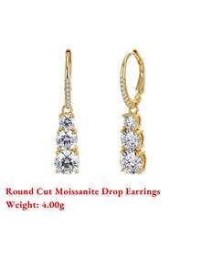ORSA JEWELS 1 Pair 925 Sterling Silver 14K Gold Round Cut Moissanite Pendant Earrings, Sparkling Jewelry, Suitable For Women, Men, Birthday, Party, Anniversary And Banquet Gifts - MOE36 - View 11