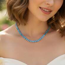 MDFUN Collar de tenis de oro blanco de 18K chapado con circonita cúbica azul cielo, collares de cadena única con circonita cúbica redonda de 5mm para mujeres - Azul - Ver 2