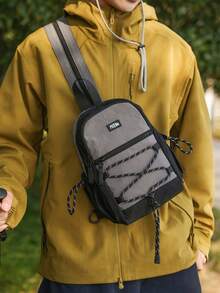 Unisex Mini Hiking Backpack, Color Block Small Outdoor Daypack With Elastic Rope Decor, Padded Adjustable Shoulder Straps - Multicolor - View 5