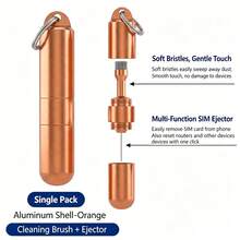 Pin Pelepas Kartu SIM Portabel 2-in-1 dengan Sikat Pembersih Lembut, Desain Gantungan Kunci Paduan Aluminium Mini Multifungsi Port Pengisian Daya Pembersih Debu untuk Ponsel & Earbud Nirkabel, Oranye - Oranye - View 2