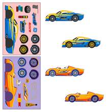 6 buah Stiker DIY Mobil Balap Sport, Stiker Kolase Mobil Balap Kartun, Hadiah Buatan Tangan Kreatif untuk Anak Laki-laki, Perlengkapan Kerajinan Buku Tenang - MultiWarna - View 5