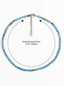 Natural Turquoise Bead Necklace - Symbol Of & Wisdom, Luck, Unique Design Bohemia Elegant Jewelry For Daily Chic Perfect Gift Birthdays/Anniversaries - Baby Blue - View 5