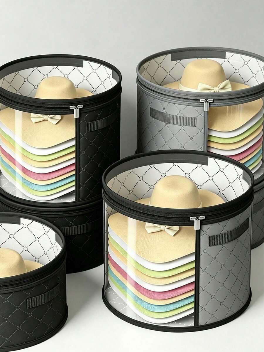 Extra Large Hat Storage Box Bag With Reinforced Handle, Lightweight Transparent Window Dual Zipper Closure Plastic Storage Box, Back To School Hat Organizer, Closet Organizer, Storage Room Wardrobe Organizer, Hat Storage Organizer, Travel Essential, College Dorm Essential - Multicolor - View 1